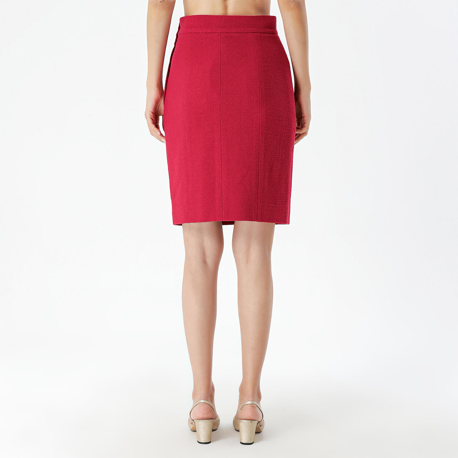 Chanel - Red Midi Button Detail Midi Skirt